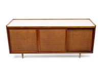 A Founders Furniture Co. Walnut, Caned and Laminte-Top Credenza