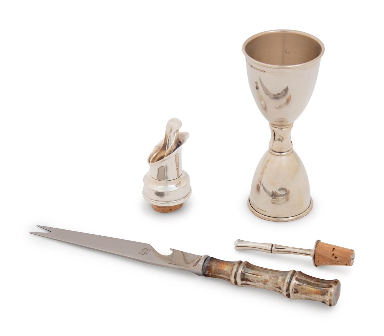 A Group of Four Tiffany & Co. Silver Bamboo Pattern Bar Articles