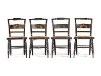 A Set of Four Stencil and Parcel Gilt Decorated Rush-Seat Hitchcock Side Chairs