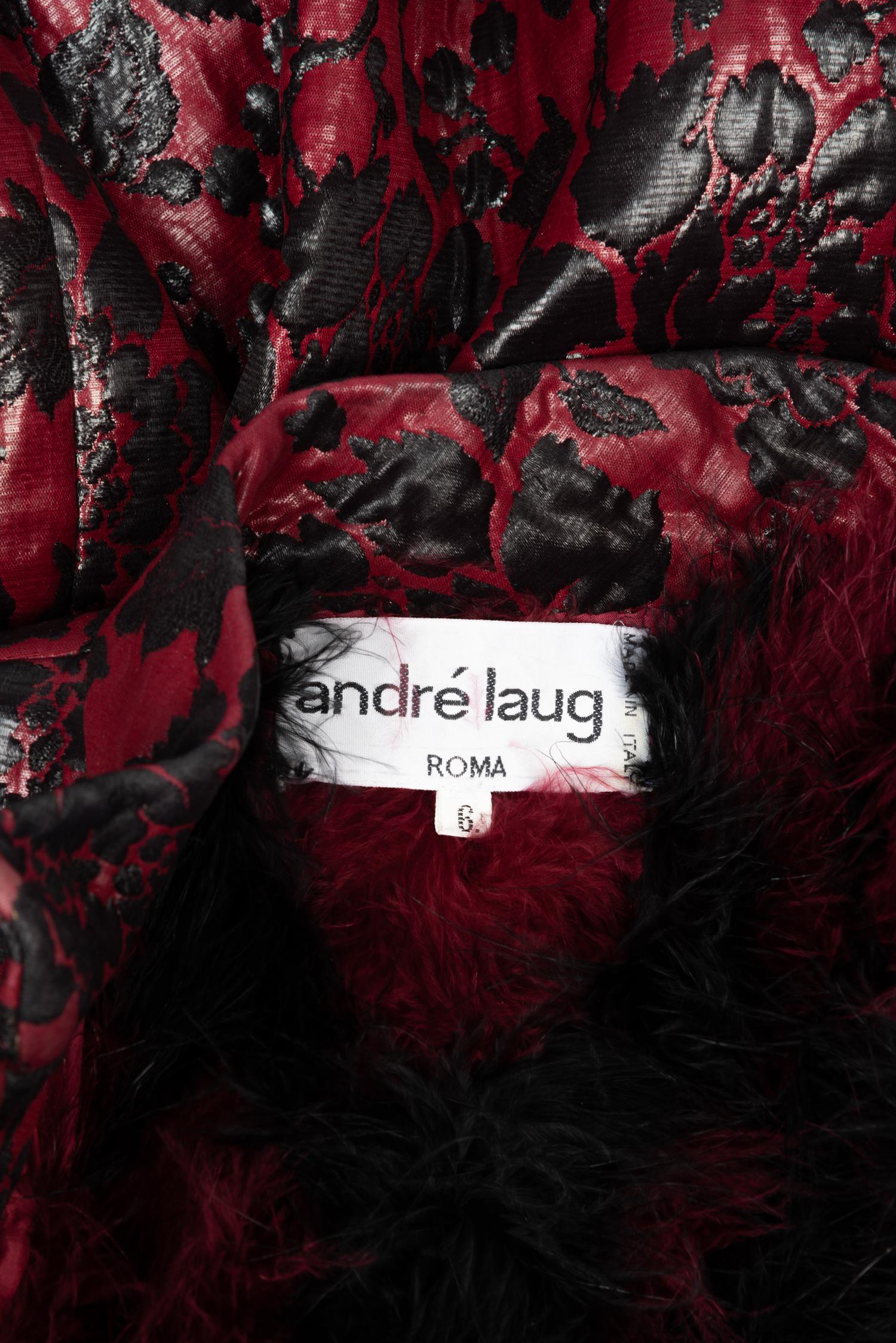 André Laug Feather-Lined Coat with Belt, 1980s