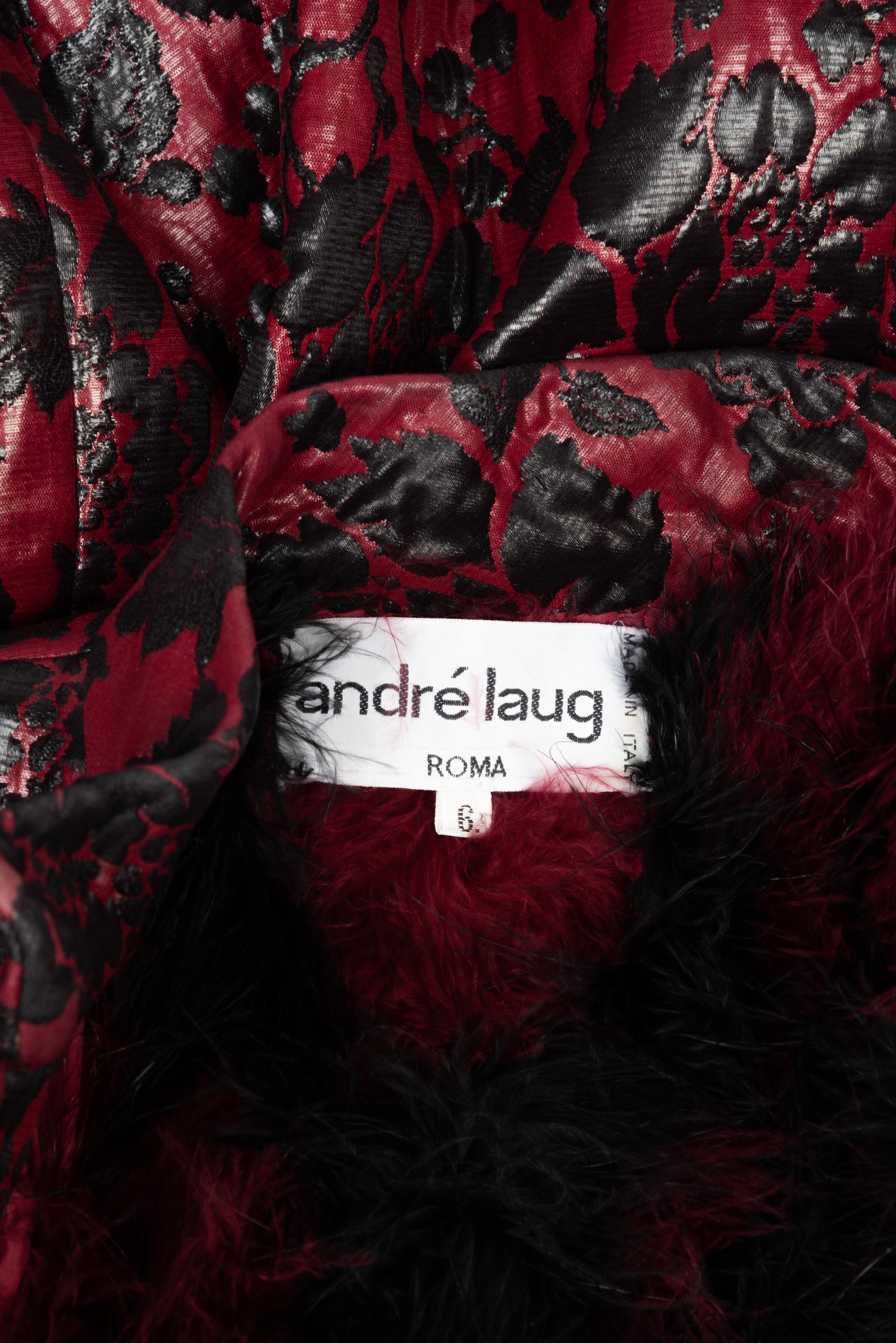André Laug Feather-Lined Coat with Belt, 1980s