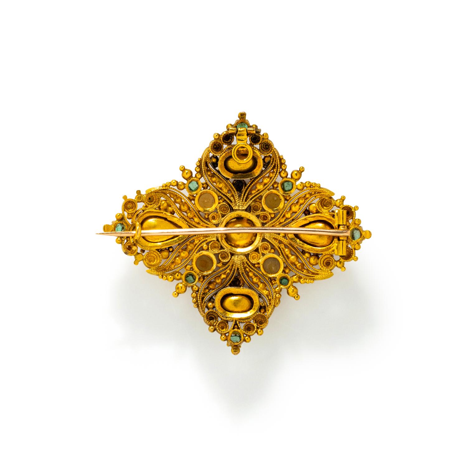 ANTIQUE, YELLOW GOLD AND MULTIGEM BROOCH