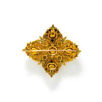 ANTIQUE, YELLOW GOLD AND MULTIGEM BROOCH