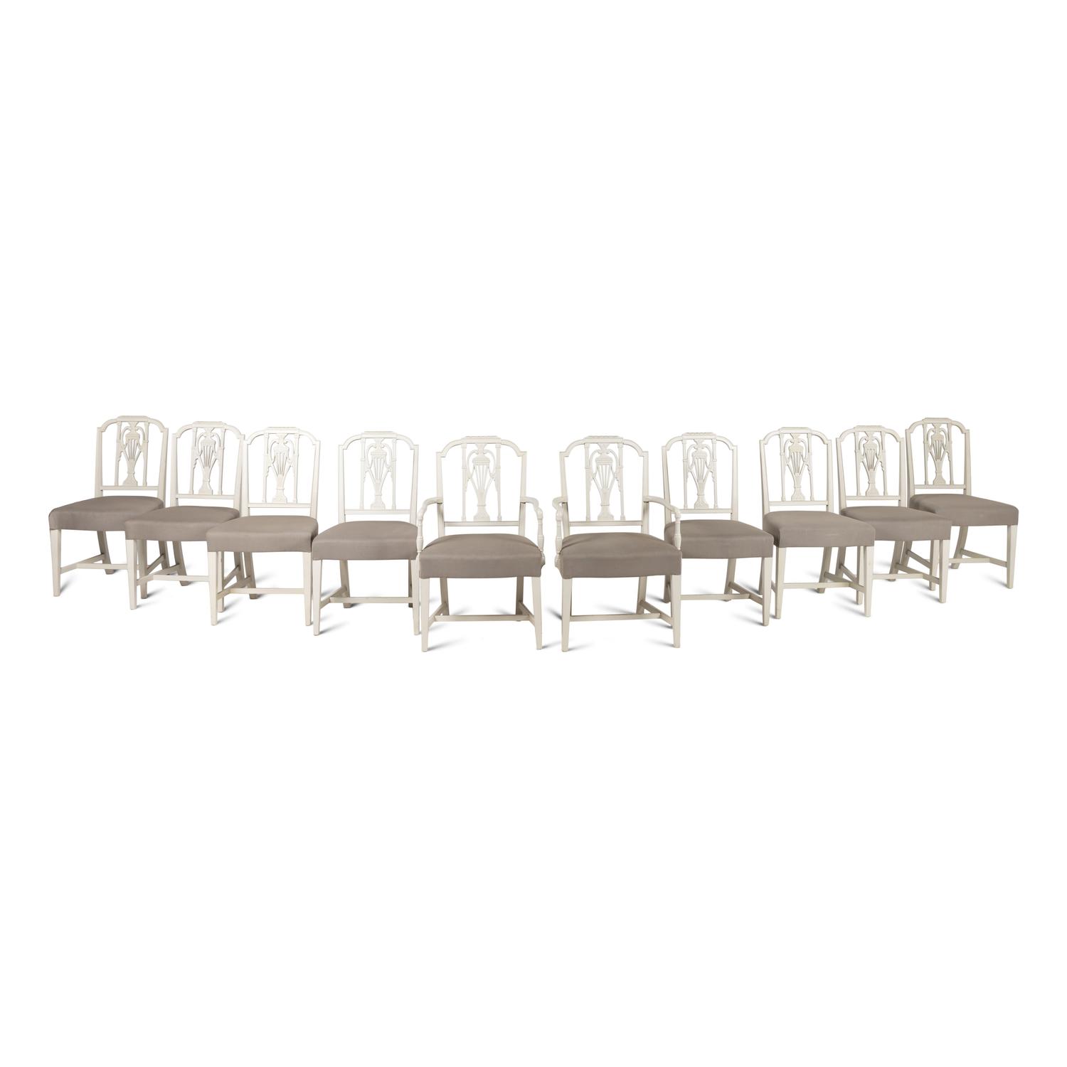 A Set of Ten George III Style White-Painted Dining Chairs