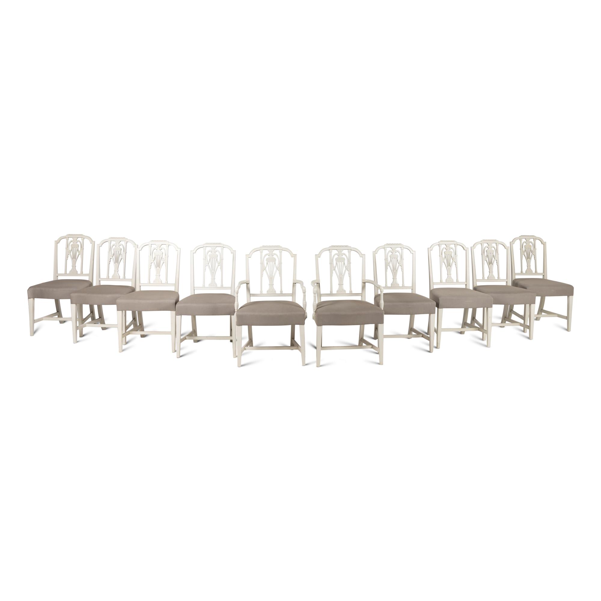 A Set of Ten George III Style White-Painted Dining Chairs