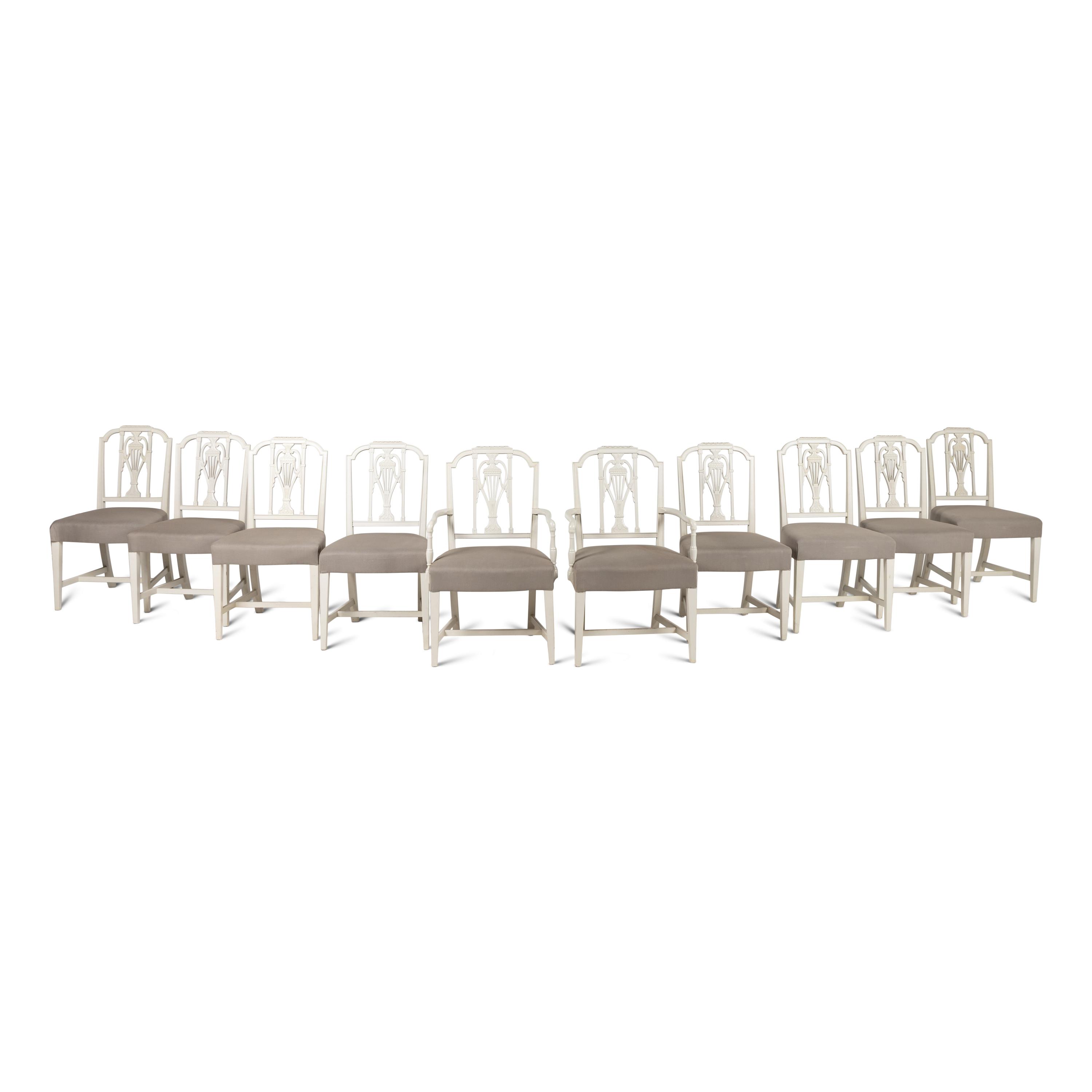 A Set of Ten George III Style White-Painted Dining Chairs