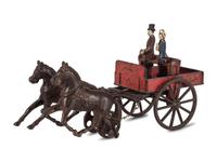 A Carpenter Cast Iron Horse Drawn Cart with Two Figures