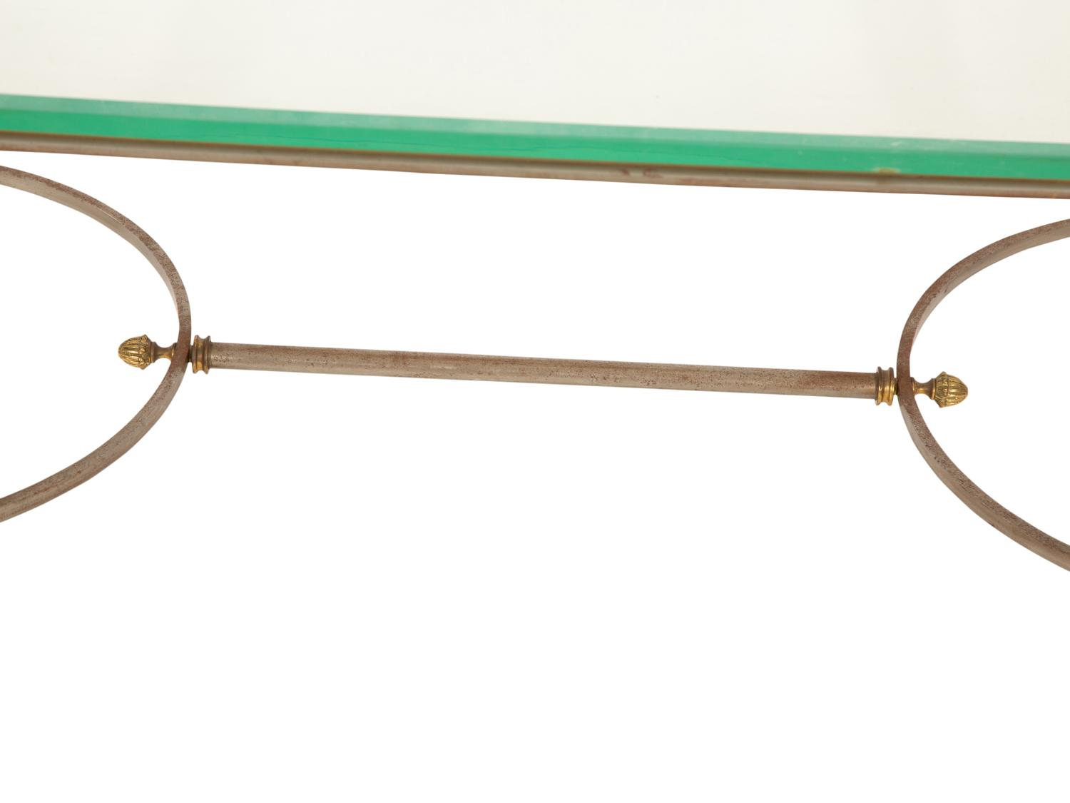 A Neoclassical Style Steel and Brass Glass Top Coffee Table in the Manner of Maison Jansen