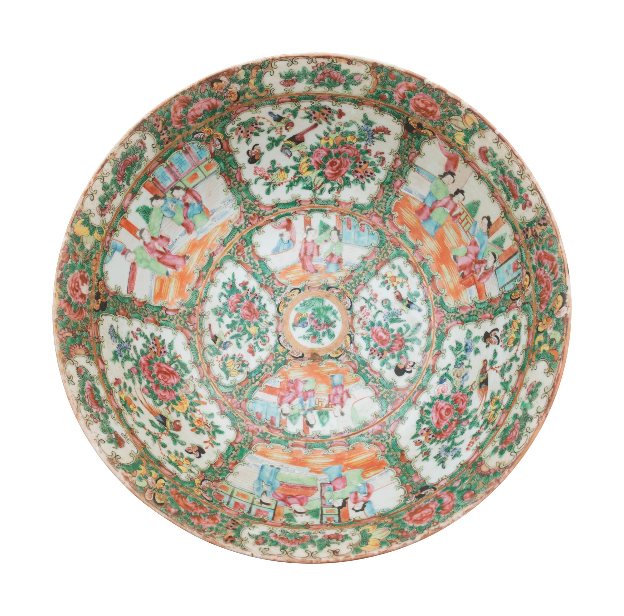 A Large Rose Medallion Porcelain Punch Bowl