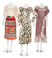 Three Vintage Silk Designer Summer Dresses; Two Yves Saint Laurent, One Oscar de la Renta, 1980s: