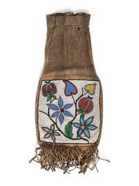 Great Lakes Beaded Hide Tobacco Bag, Depicting Flowers in a Vase