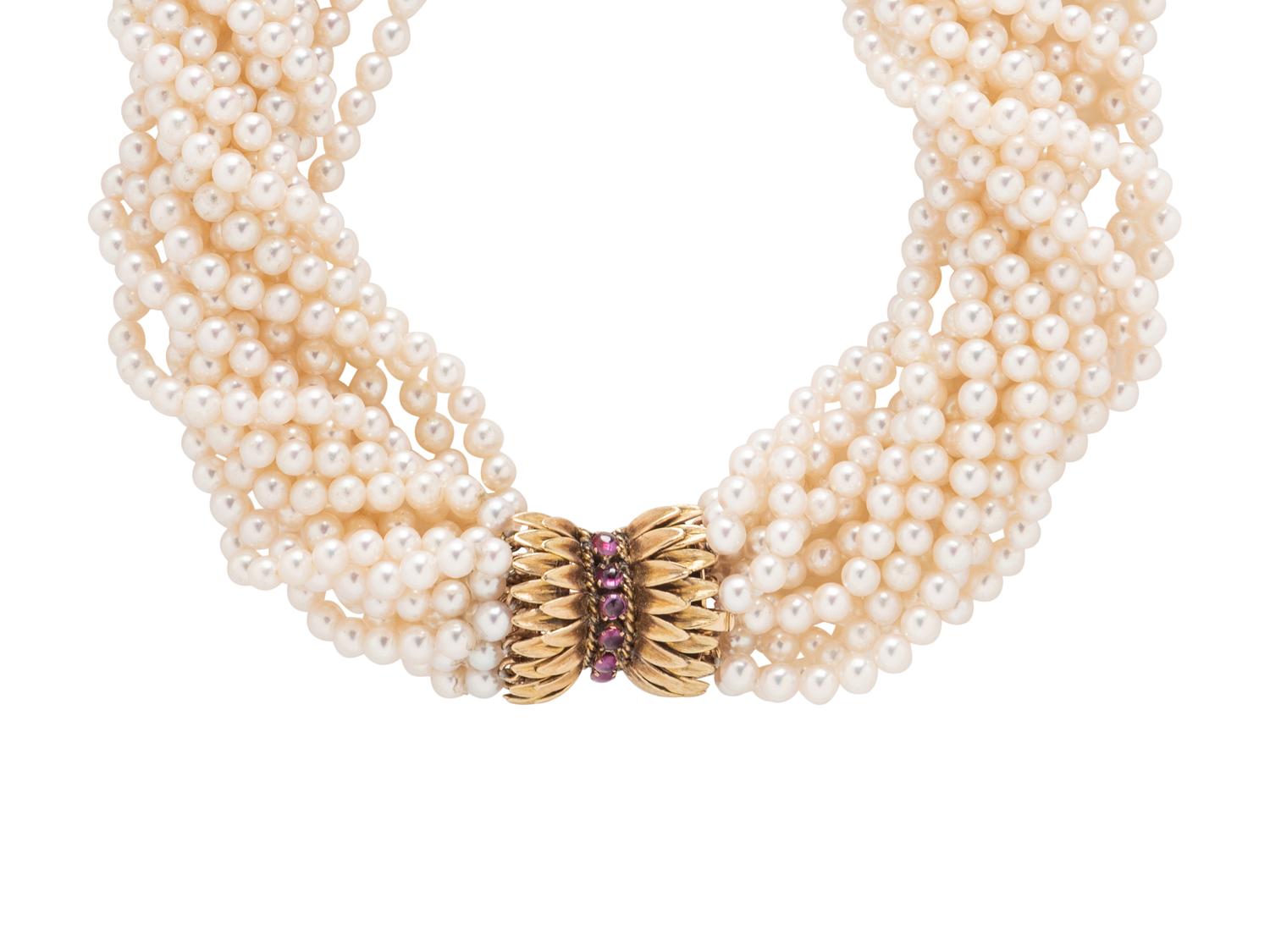 TWO CULTURED PEARL NECKLACES WITH GEMSTONE CLASPS