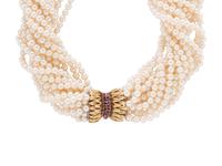 TWO CULTURED PEARL NECKLACES WITH GEMSTONE CLASPS