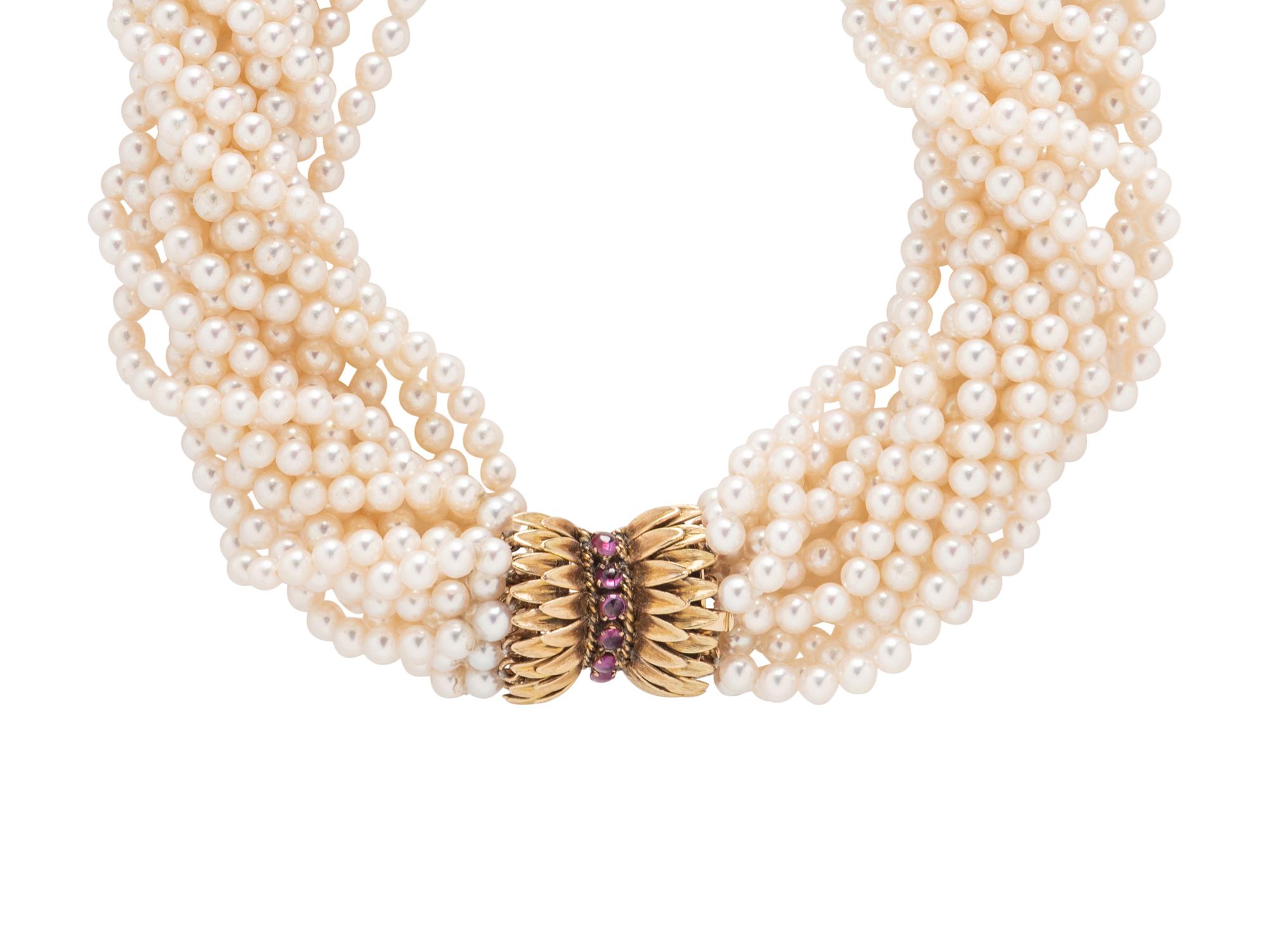 TWO CULTURED PEARL NECKLACES WITH GEMSTONE CLASPS