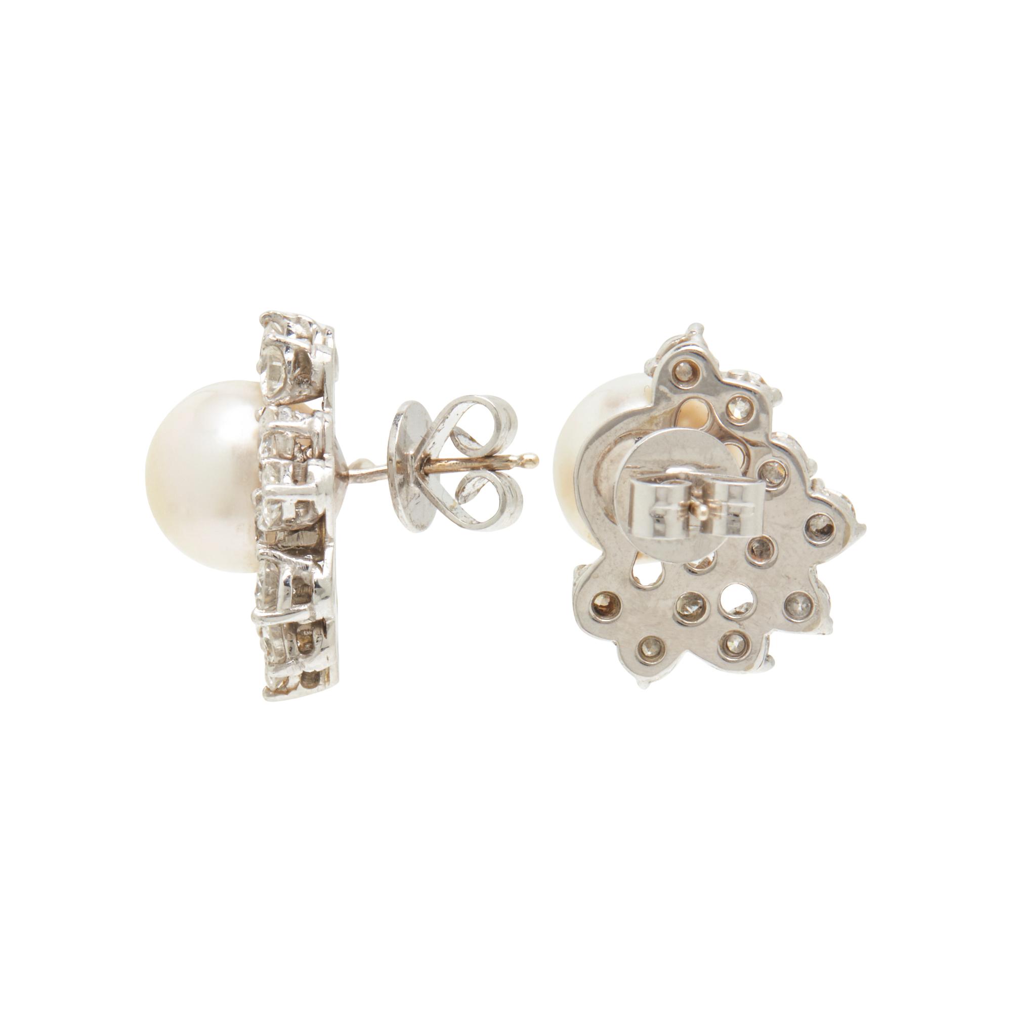CULTURED PEARL AND DIAMOND STUD EARRINGS