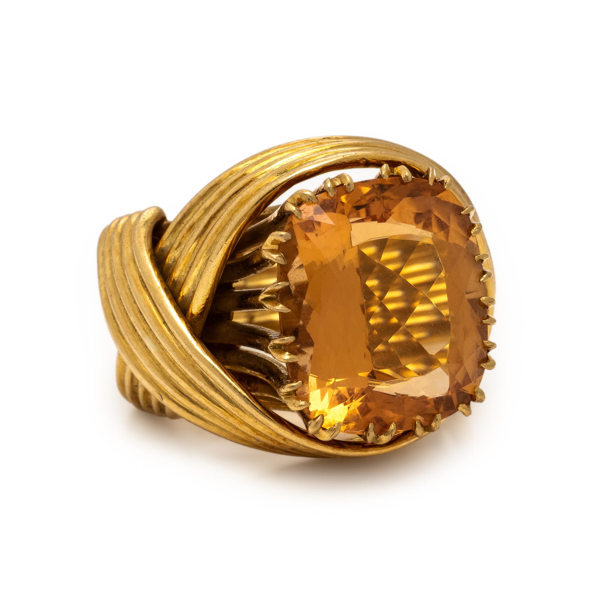 Tiffany & Co., Schlumberger, Precious Brownish Orange Topaz and Yellow Gold Ring