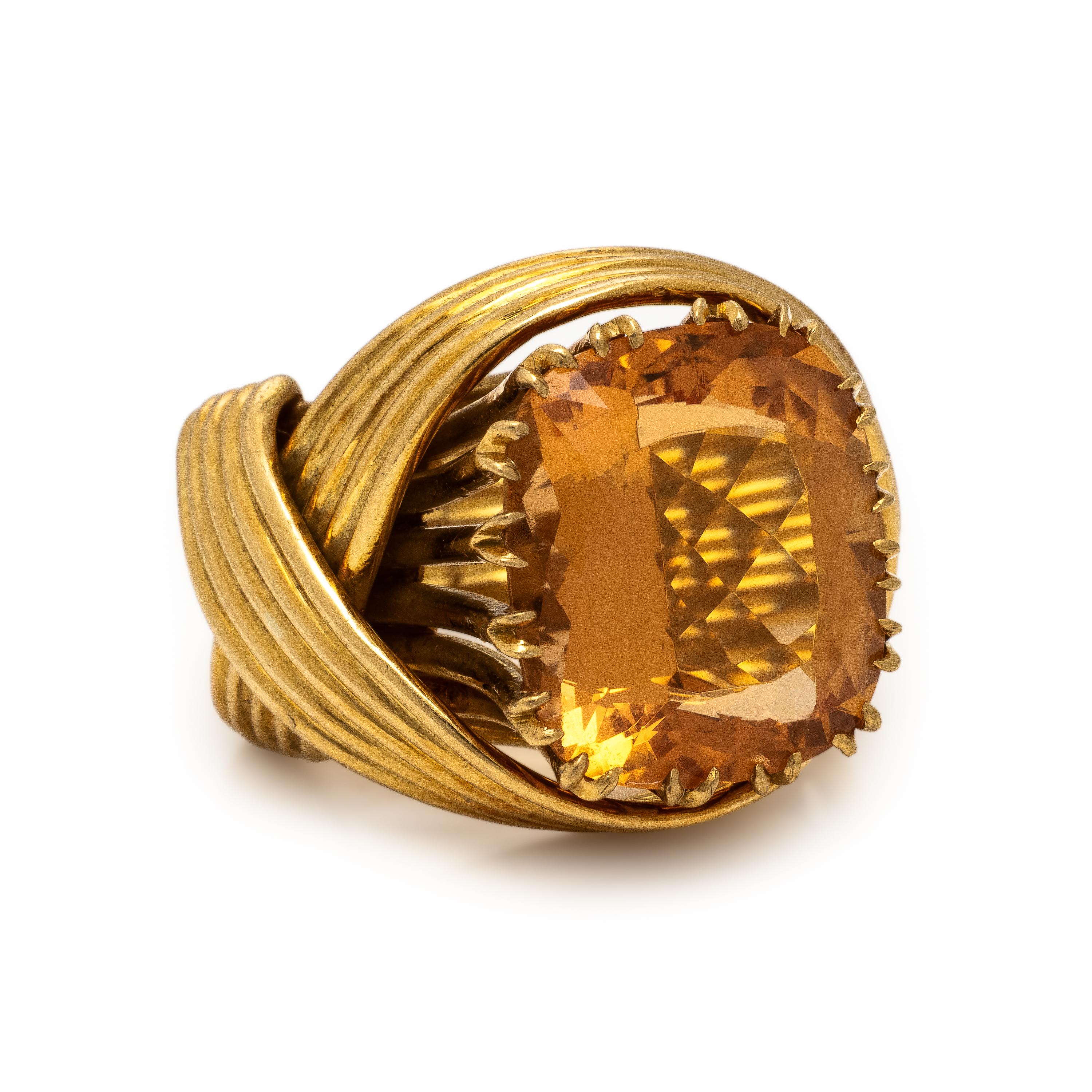 Tiffany & Co., Schlumberger, Precious Brownish Orange Topaz and Yellow Gold Ring
