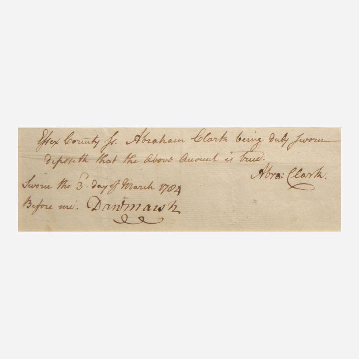 [Americana] [Declaration of Independence] Clark, Abraham, and John Hart Group of 2 Documents, signed