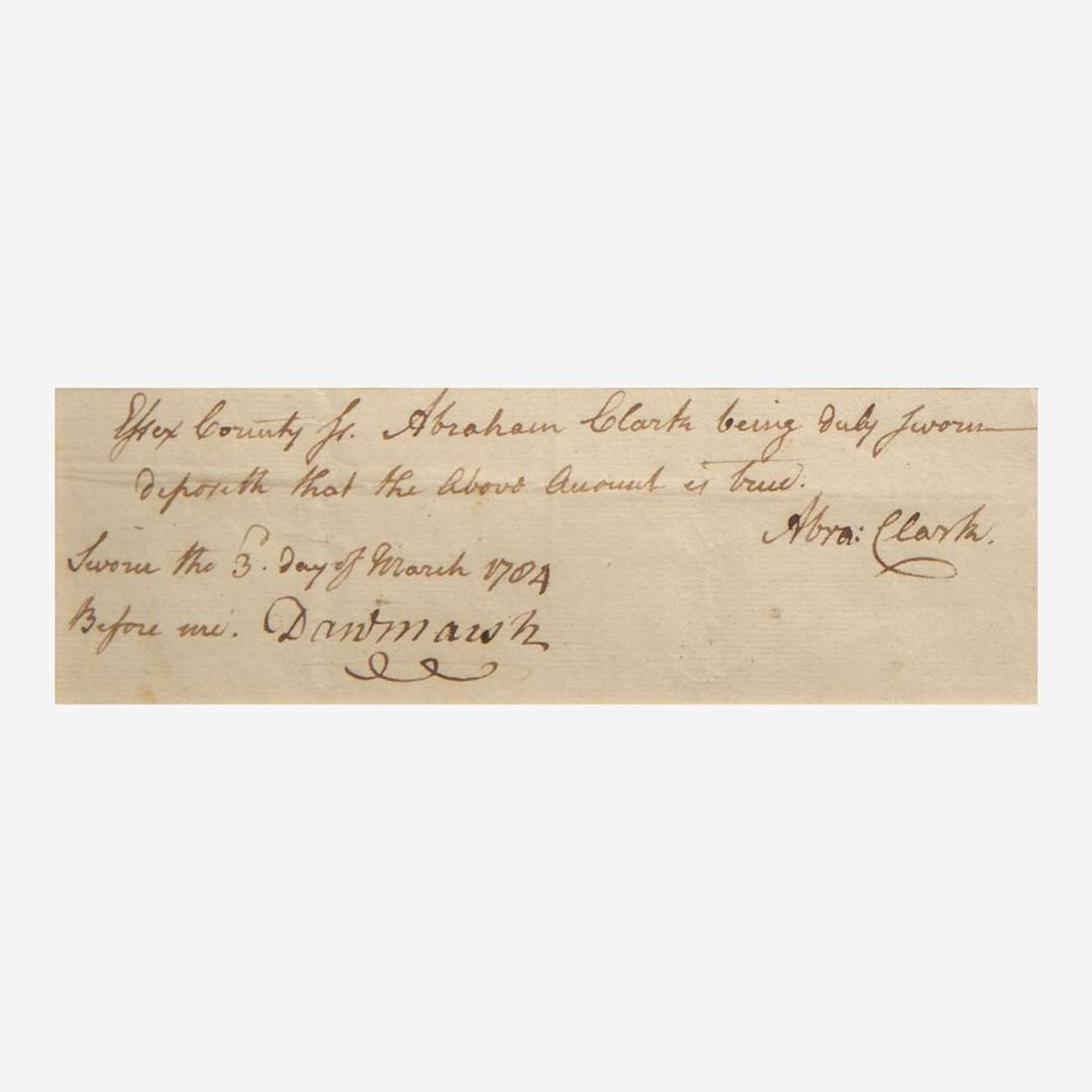 [Americana] [Declaration of Independence] Clark, Abraham, and John Hart Group of 2 Documents, signed