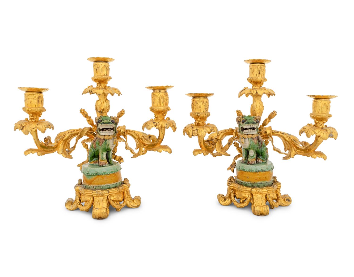 A Pair of Louis XV Ormolu-Mounted Chinese Export Porcelain Candelabra