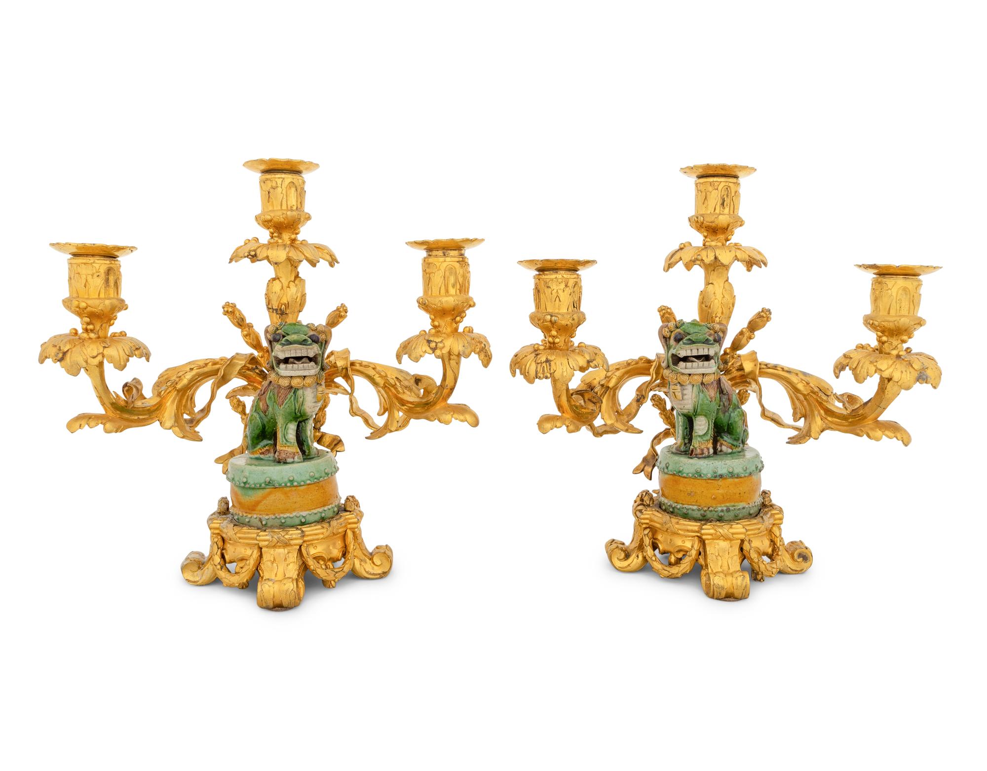 A Pair of Louis XV Ormolu-Mounted Chinese Export Porcelain Candelabra