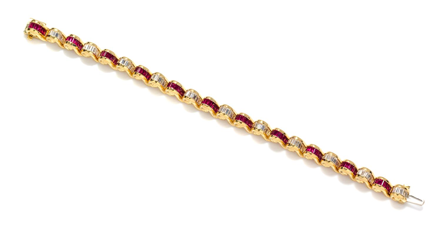 An 18 Karat Yellow Gold, Ruby and Diamond Bracelet, Krypell, 38.40 dwts.