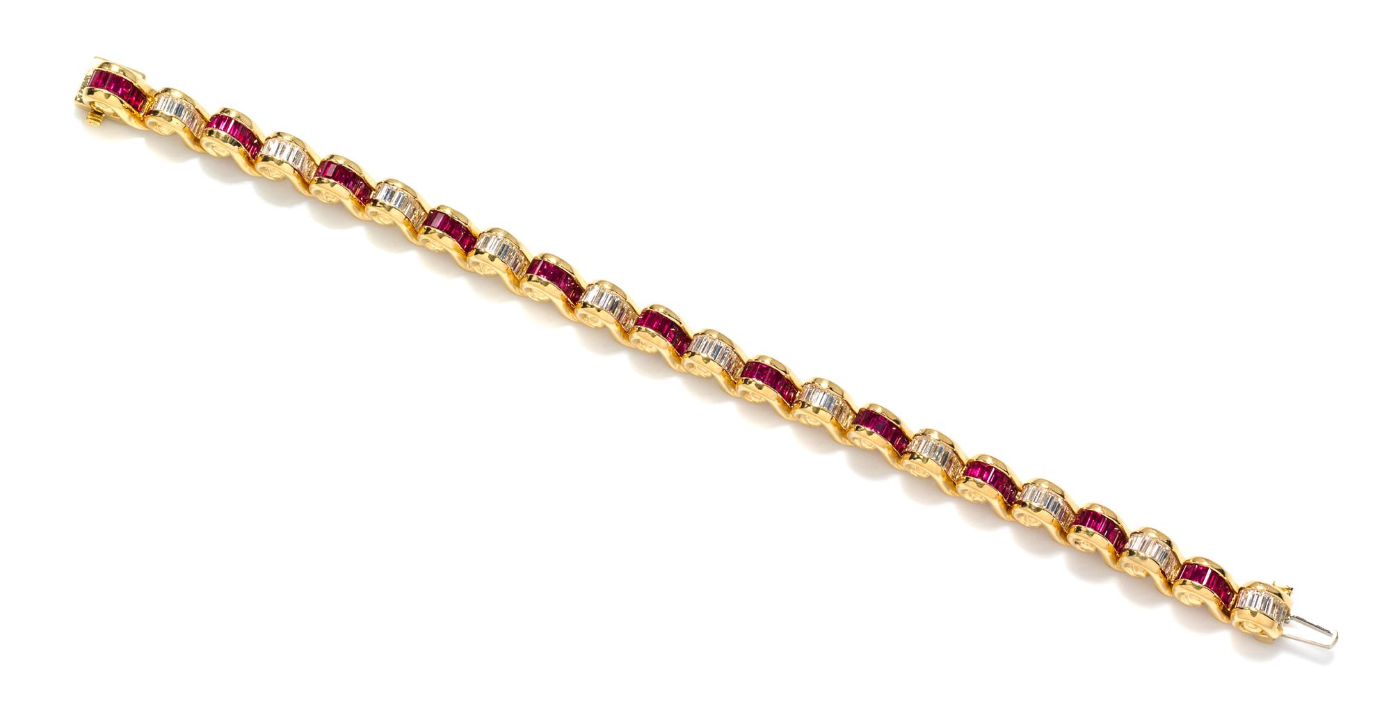 An 18 Karat Yellow Gold, Ruby and Diamond Bracelet, Krypell, 38.40 dwts.