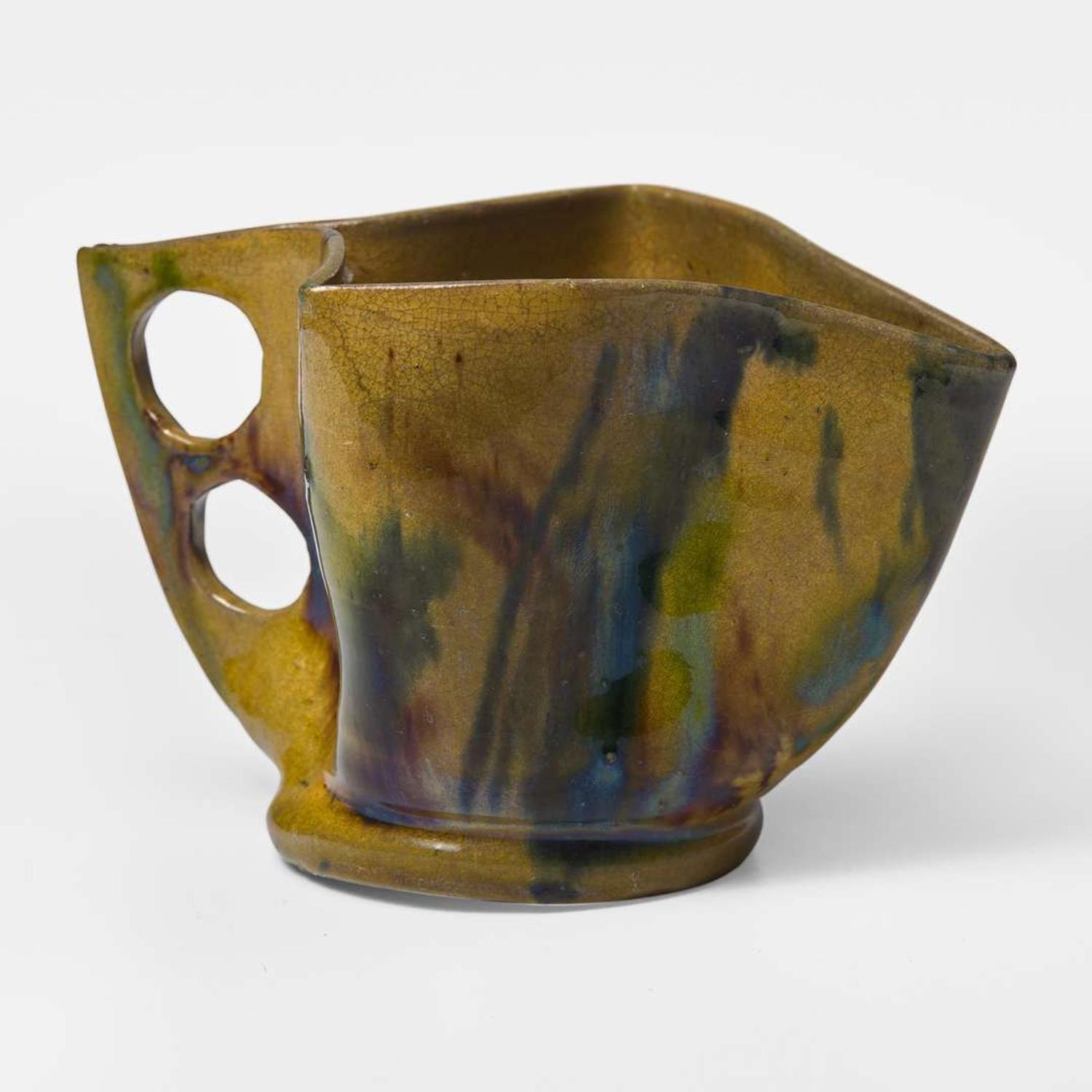 George Ohr (American, 1857-1918) Small Pitcher in Olive, Cobalt, and Brown Glaze, Biloxi, Mississippi, USA, circa 1892-1894