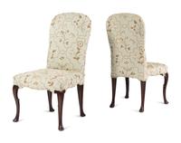 A Pair of Queen Anne Style Crewelwork Upholstered Walnut Side Chairs