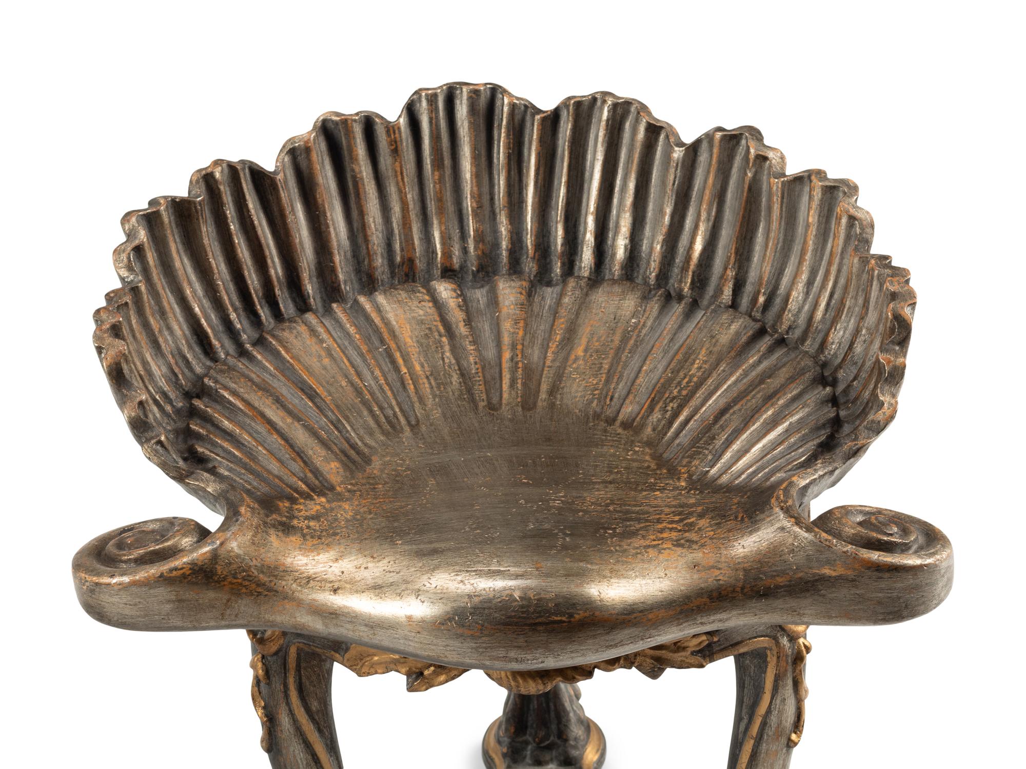 A Pair of Continental Parcel Gilt and Silvered Wood “Grotto” Stools