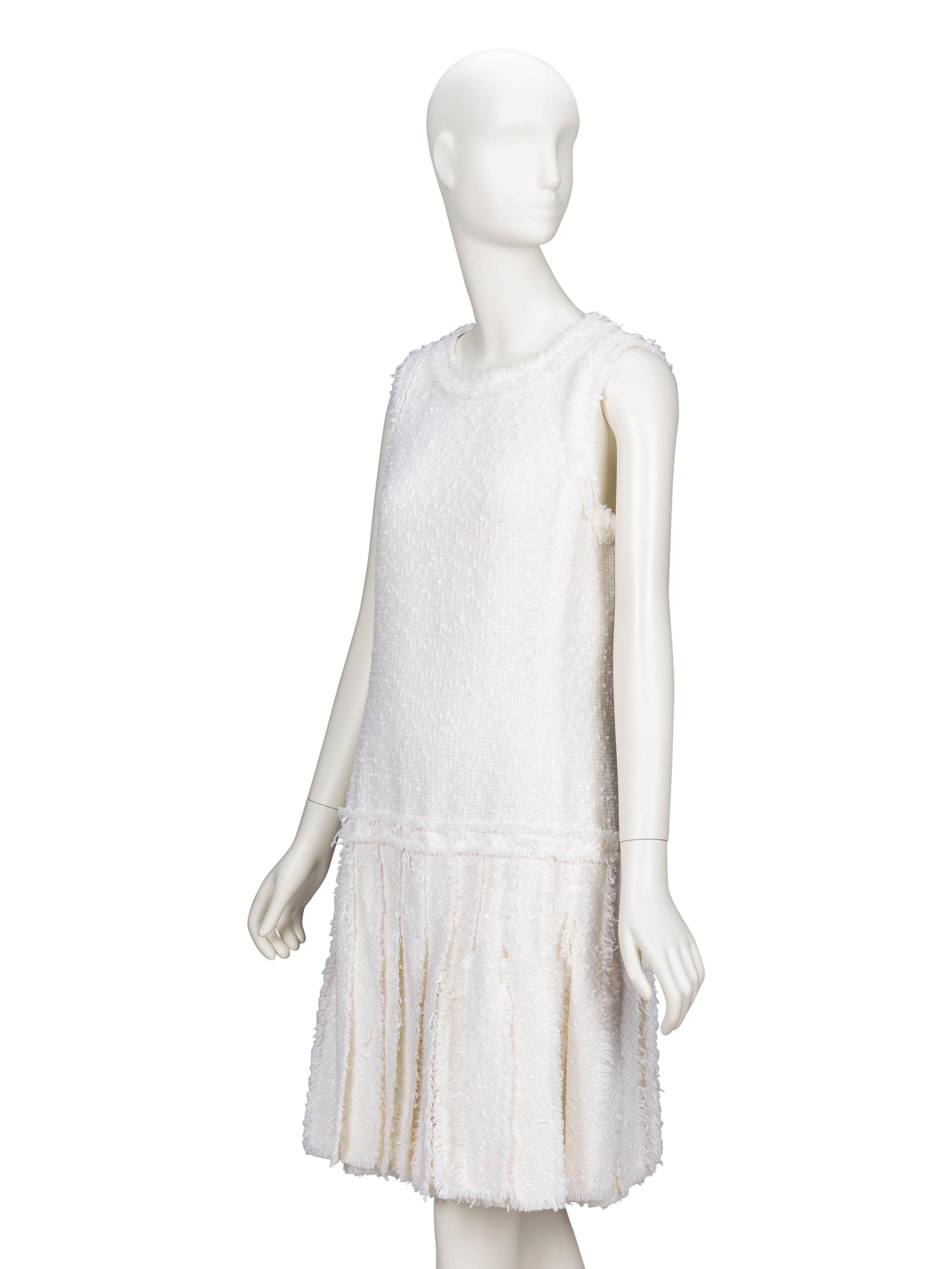 Chanel, White Cotton Tweed Dress