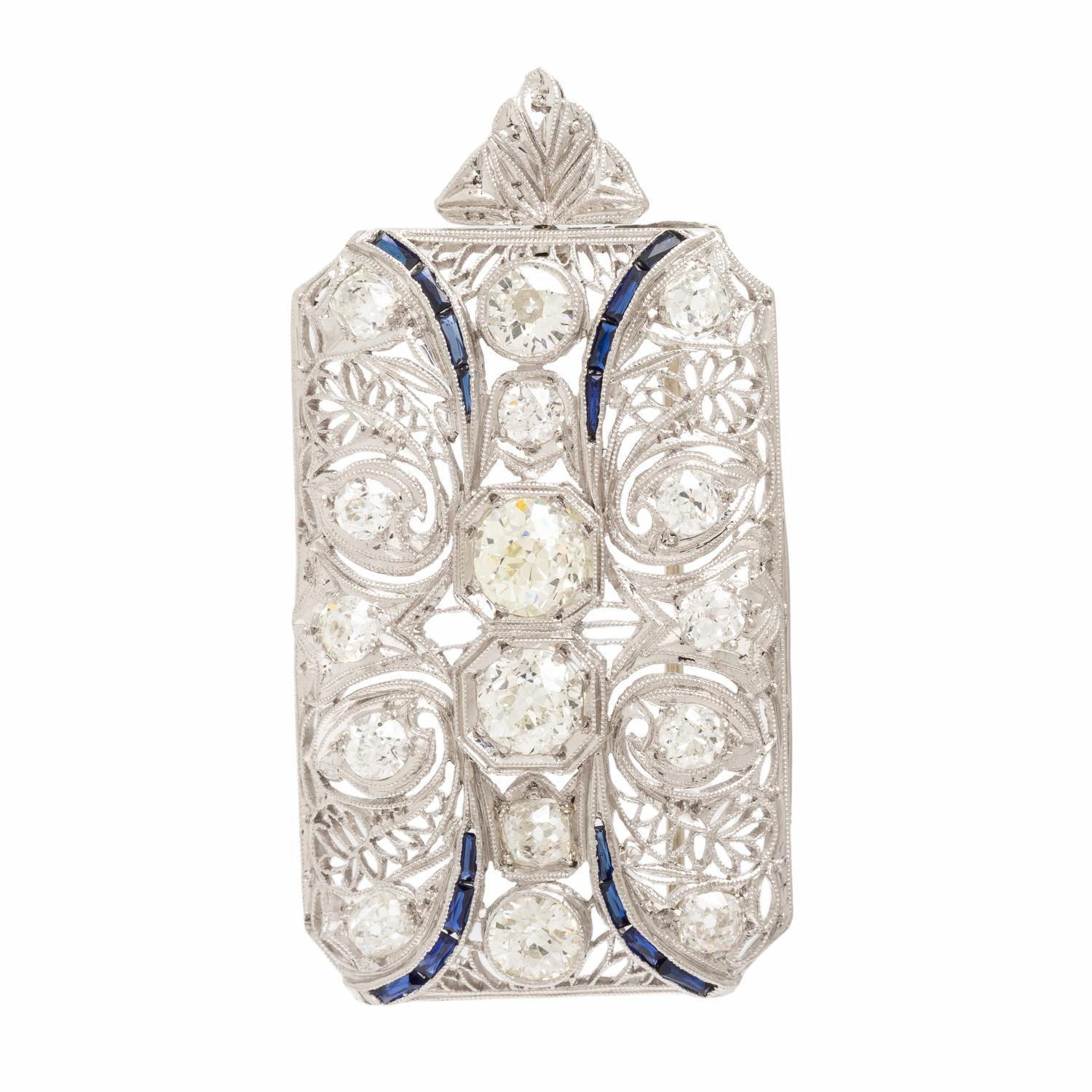 Art Deco, Diamond and Synthetic Sapphire Pendant Brooch