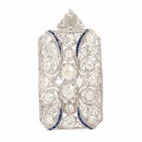 Art Deco, Diamond and Synthetic Sapphire Pendant Brooch