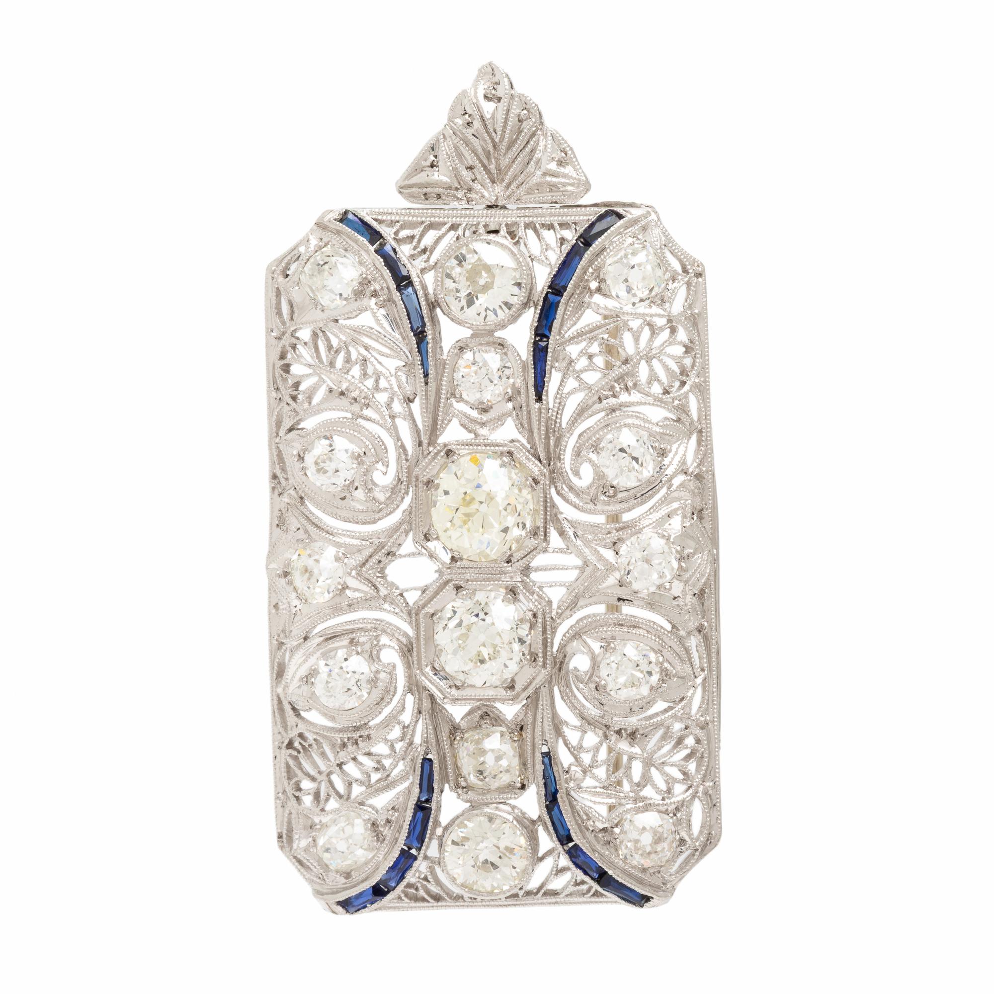 Art Deco, Diamond and Synthetic Sapphire Pendant Brooch