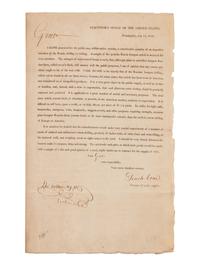 COXE, Tench (1755-1824), Pennsylvania delegate to the Continental Congress. Printed document signed ("Tench Coxe"), as purveyor of public supplies. Philadelphia, July 17, 1810. Additionally signed by Tho. Cotton.