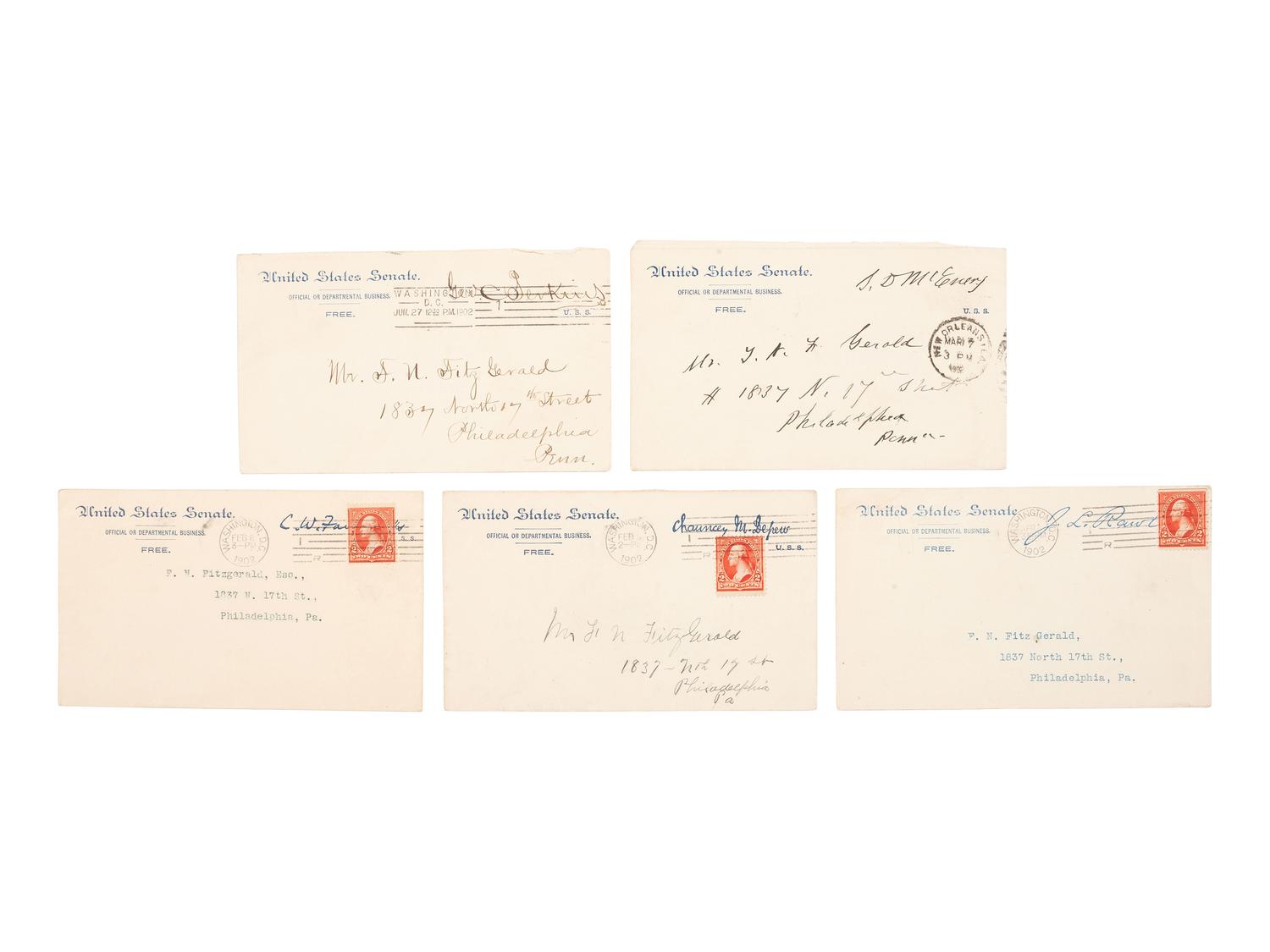 [POLITICS]. 3 letters signed by Benjamin HARRISON, Woodrow WILSON, & Warren G. HARDING.