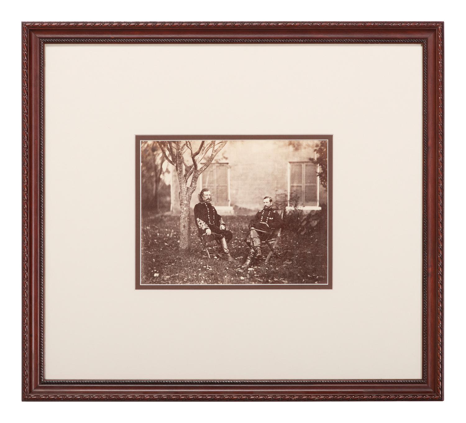 [CUSTER, George Armstrong (1839-1876)]. O'SULLIVAN, Timothy (1840-1882), photographer. Large format photograph of Generals George A. Custer and Alfred Pleasanton, Warrenton, VA, 9 October 1863.