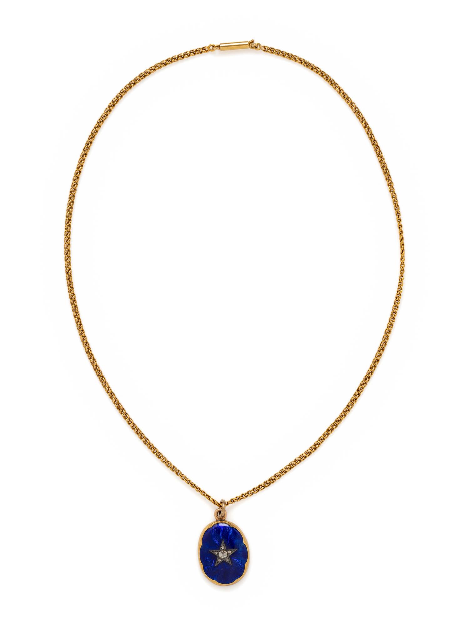 YELLOW GOLD, ENAMEL AND DIAMOND NECKLACE