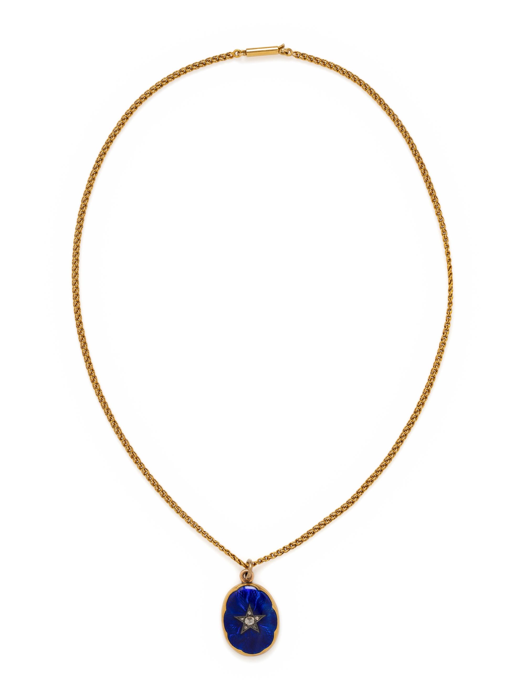 YELLOW GOLD, ENAMEL AND DIAMOND NECKLACE