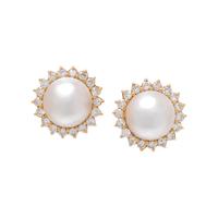 CULTURED MABE PEARL AND DIAMOND EARCLIPS