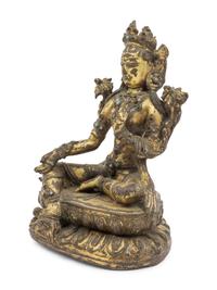 A Tibetan Gilt Bronze Seated Figure of Tara