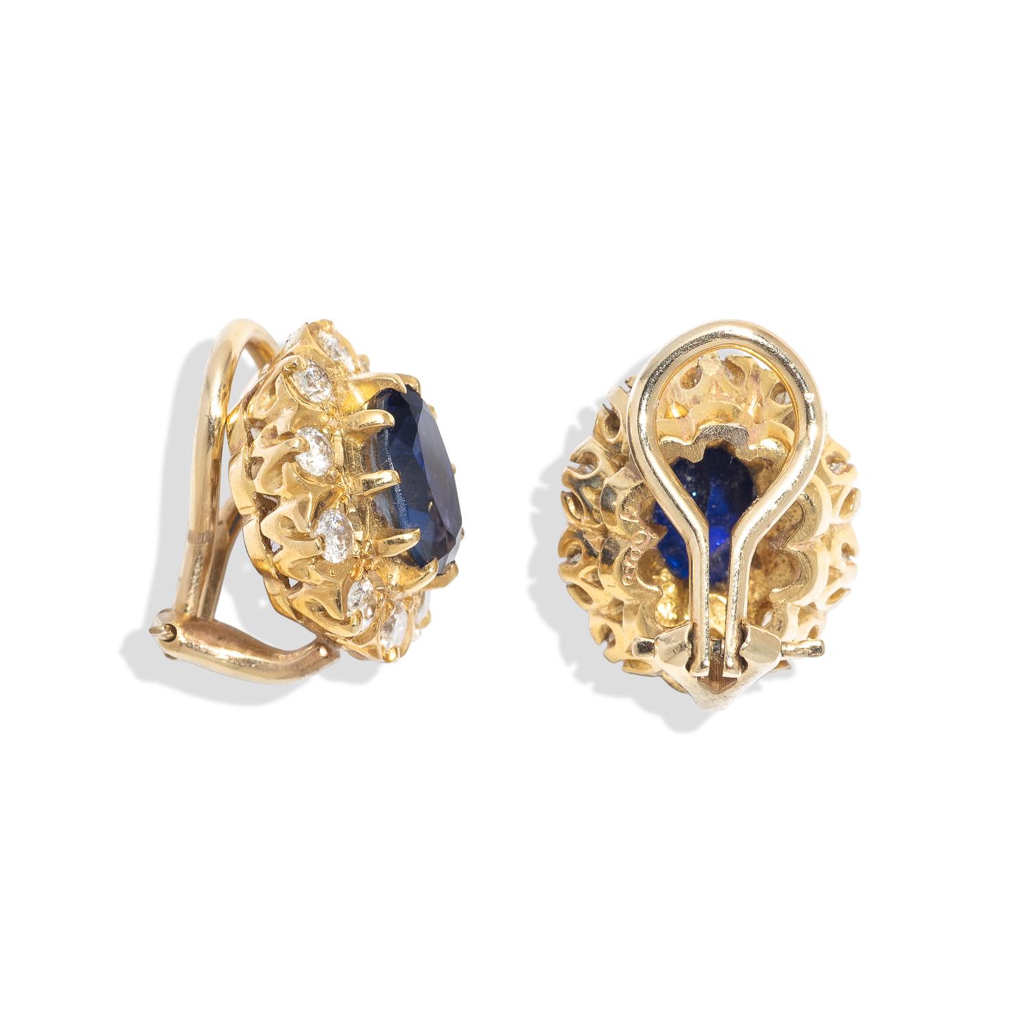 SYNTHETIC SAPPHIRE AND DIAMOND EARRINGS
