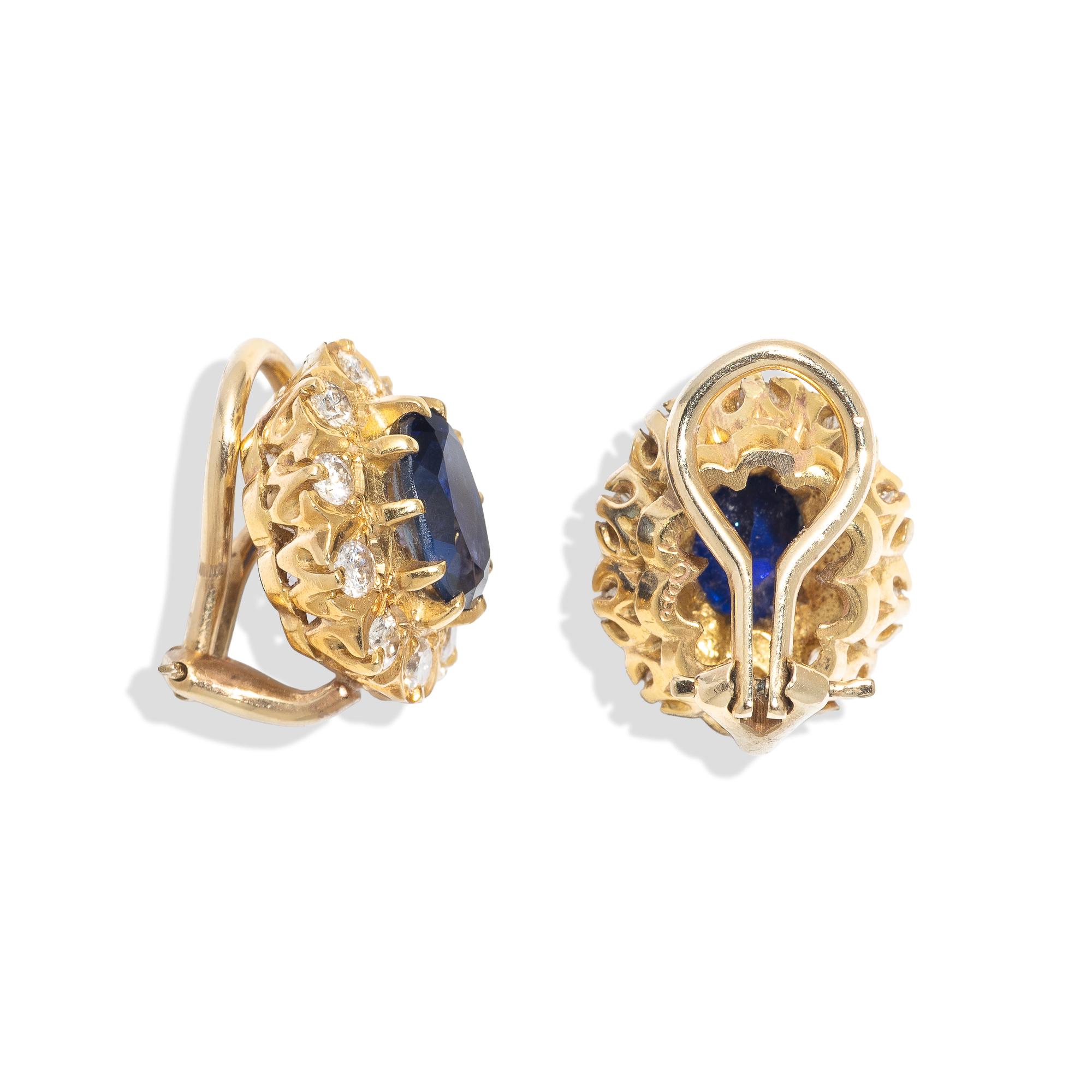 SYNTHETIC SAPPHIRE AND DIAMOND EARRINGS