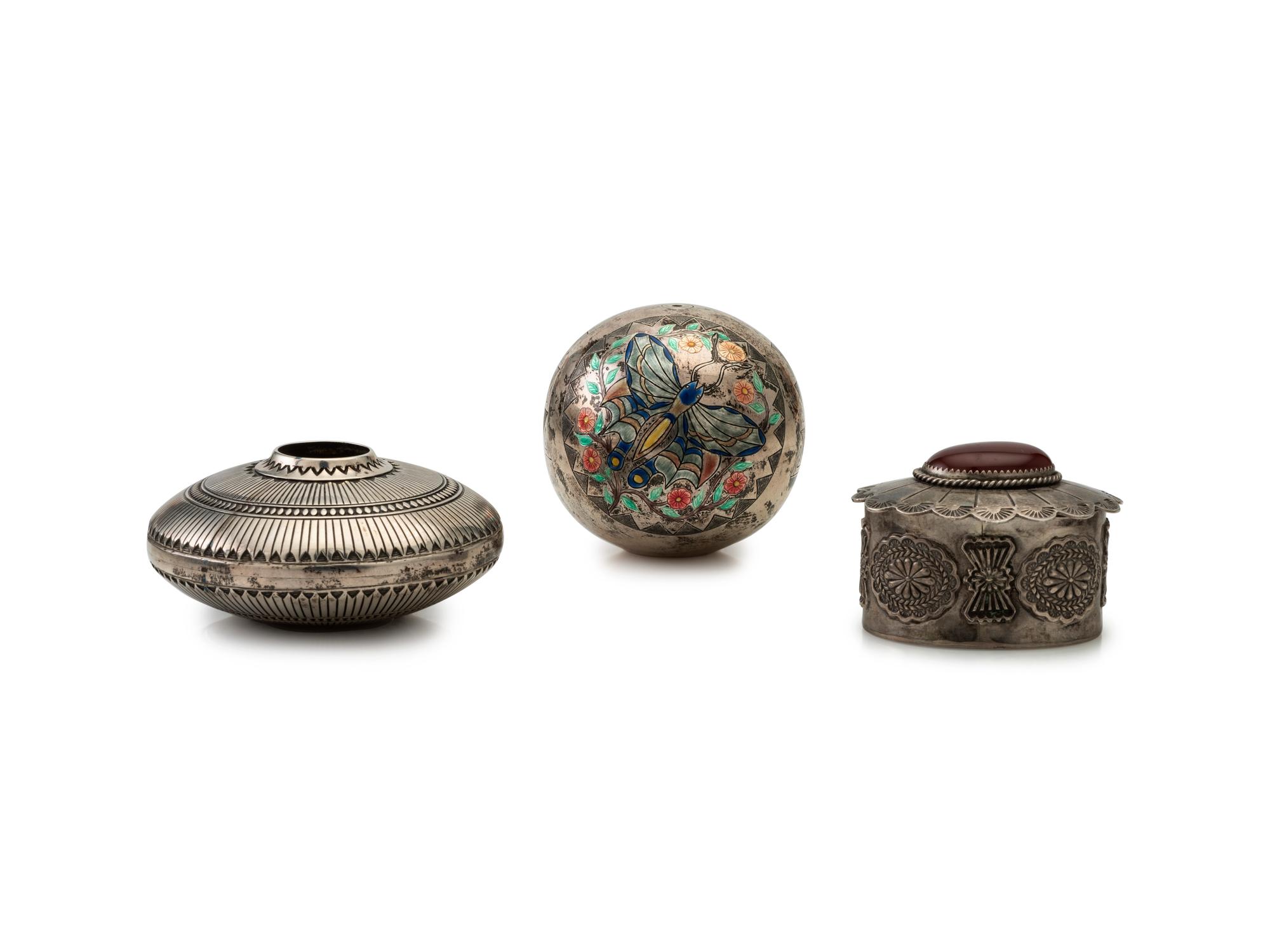Navajo and Southwestern-style Silver Seed Jars and Boxes