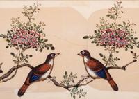 Seven Chinese Export Pith Paintings of Perched Birds and Flowers