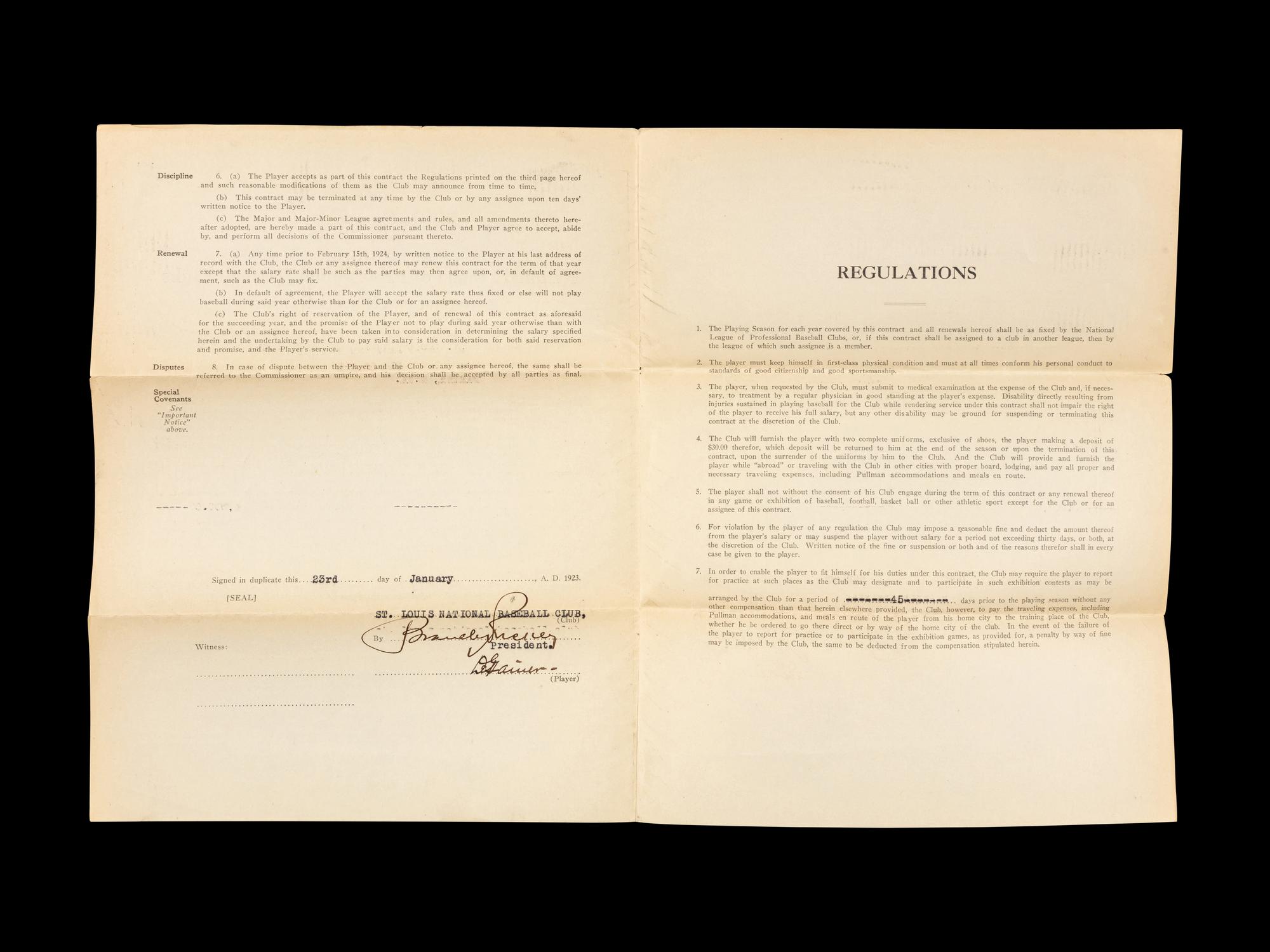A Group of 15 1920s-30s St. Louis Cardinals Contract Agreements All Signed by Branch Rickey