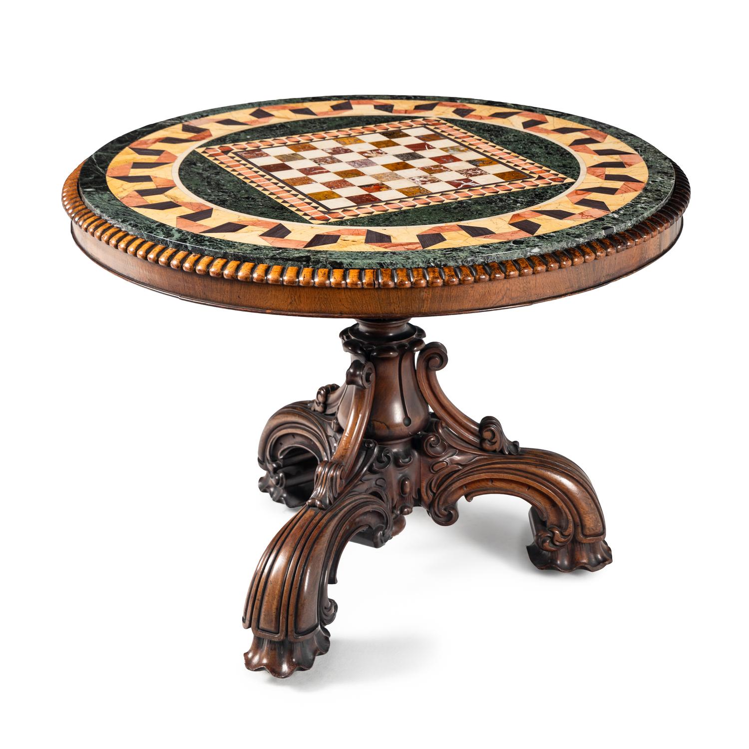 A Late William IV Carved Walnut and Specimen Marble Center Table