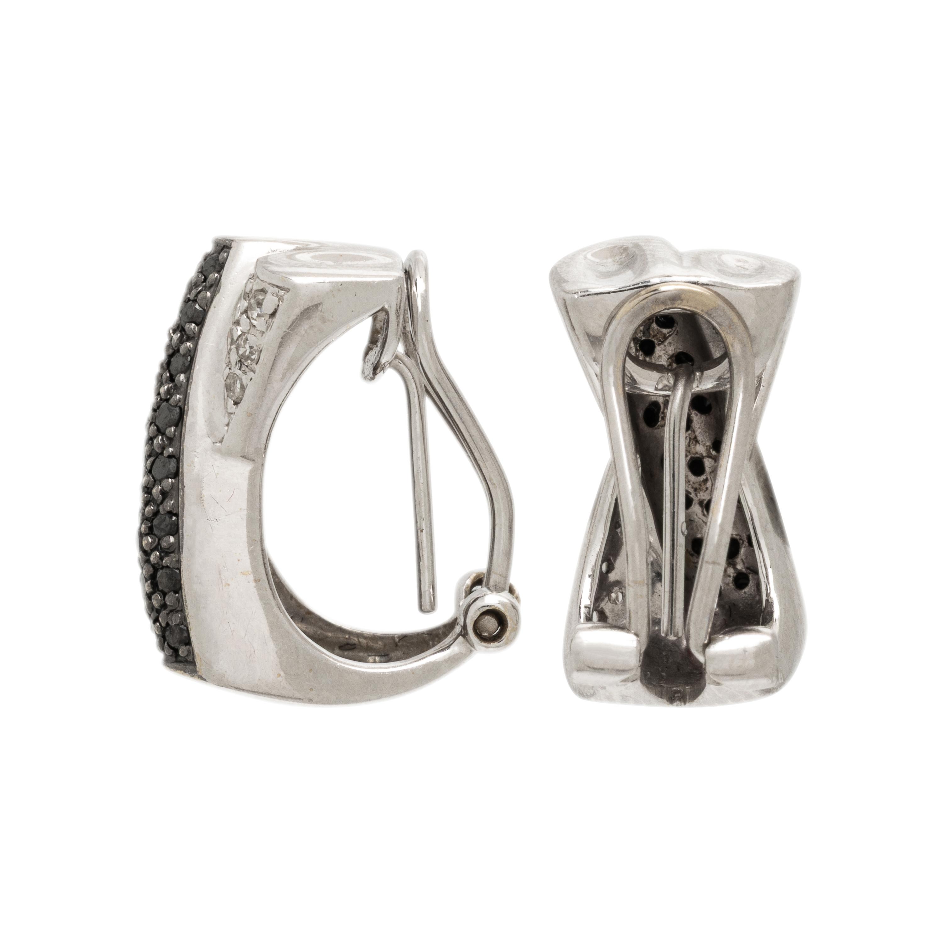 Diamond, Black Diamond, and White Gold Earrings and Ring