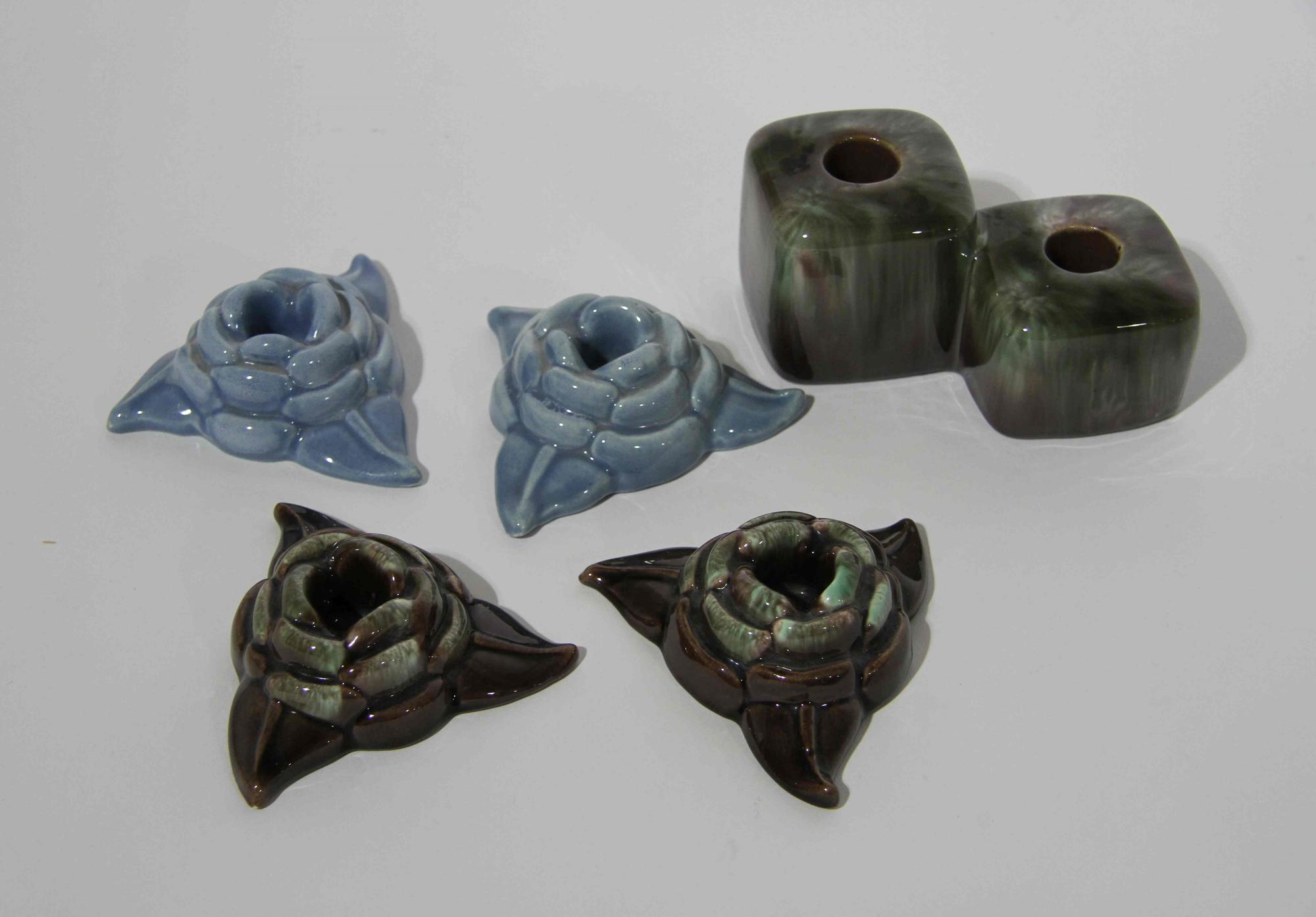 Two Pairs of Haeger Pottery Candle Holders Width of widest 5 3/4 inches.