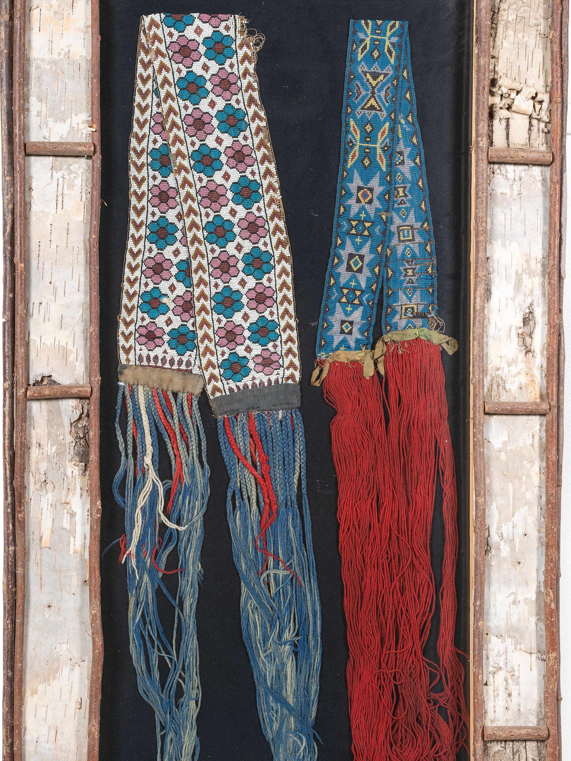 Potawatomi Loom Beaded Sashes, in Birchbark Frame